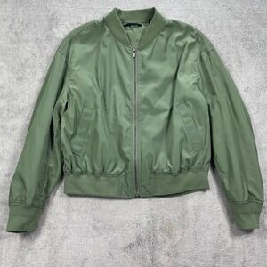 Uniqlo Bomber Jacket Women S Green MA-1 Flight Jacket Full Zip Ribbed Trim
